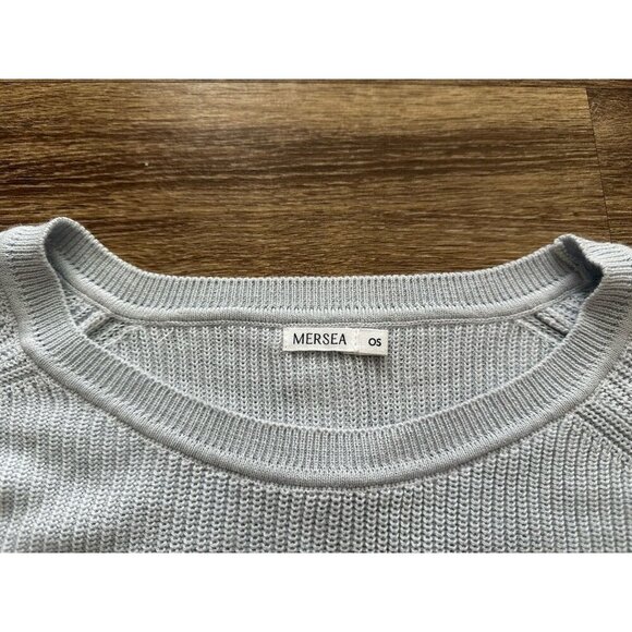 MERSEA Camden Striped Sweater Sky Blue/White Button Back Striped Sleeve ONE SIZE - Picture 4 of 10